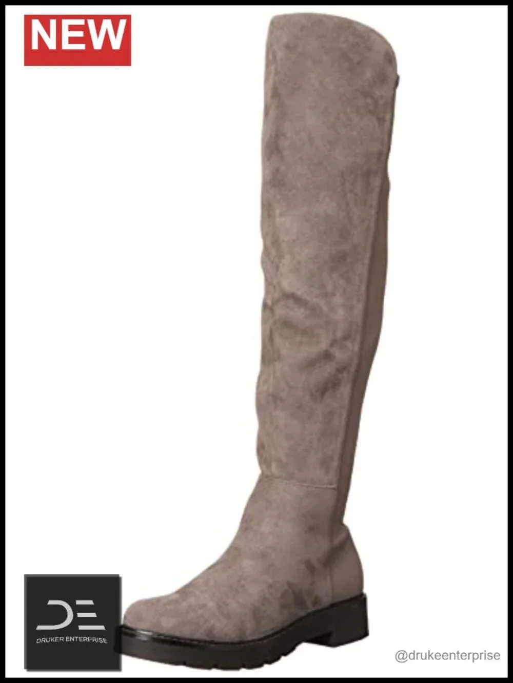 Nine West Tread2 Over the Knee Boot Suede Round Toe Zip Closure Stretch Paneling